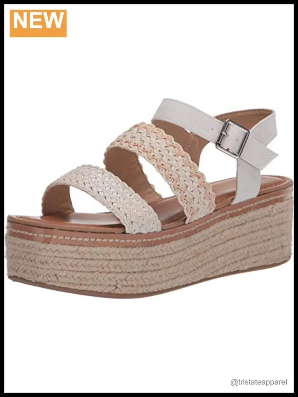 Jute Wrapped Heel Platform Espadrille Wedge Sandal Buckle Slingback Square Toe